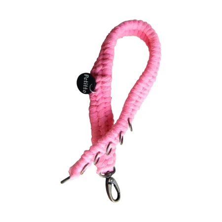 Petitto pink handmade cotton dog collar worn by a Golden Retriever indoors