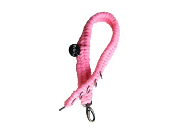 Petitto pink handmade cotton dog collar worn by a Golden Retriever indoors
