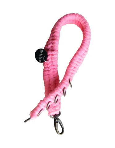 Petitto pink handmade cotton dog collar worn by a Golden Retriever indoors